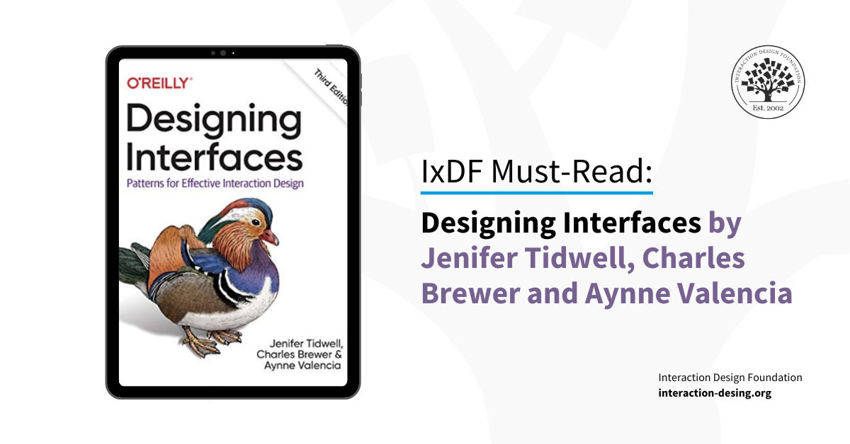 Book Cover of Designing Interfaces by Jenifer Tidwell, Charles Brewer and Aynne Valencia